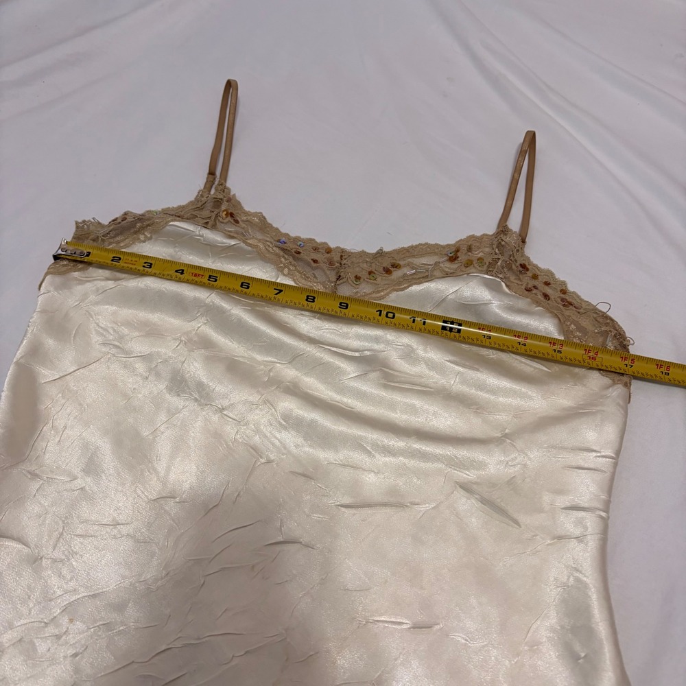 No Boundaries Cream Ivory Satin Crinkle Camisole with gold sequin detailing - Picture 13 of 16